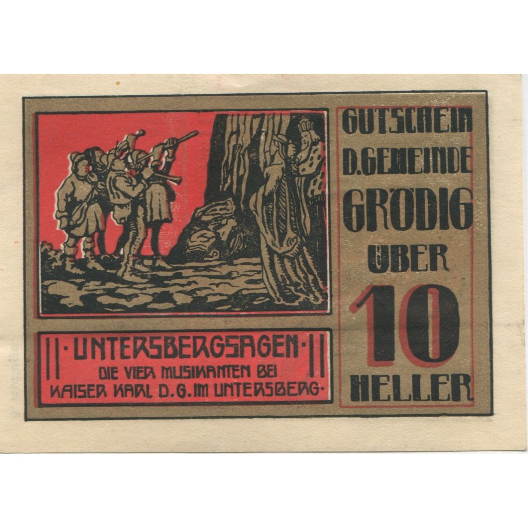 Biljet, Oostenrijk, Grödig, 10 Heller, personnage, 1920 SPL Mehl:FS 290g
