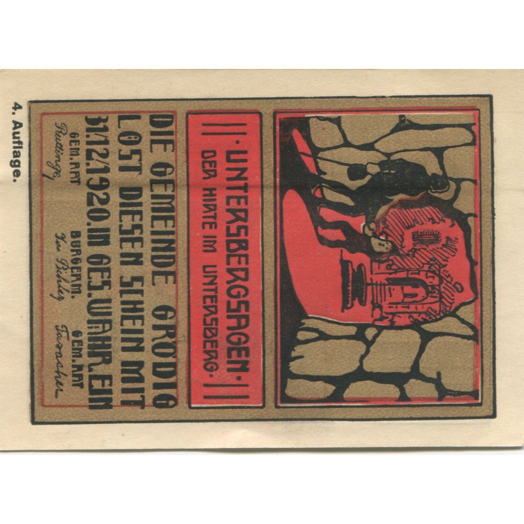 Biljet, Oostenrijk, Grödig, 10 Heller, personnage, 1920 SPL Mehl:FS 290g