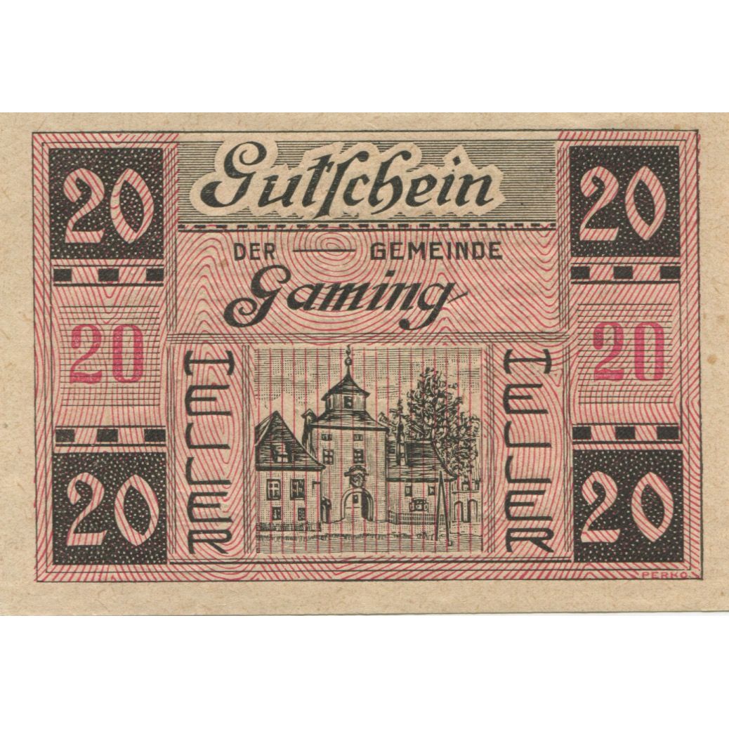 Banknote, Austria, Gaming, 20 Heller, château, 1920 UNC(63) Mehl:FS 220a