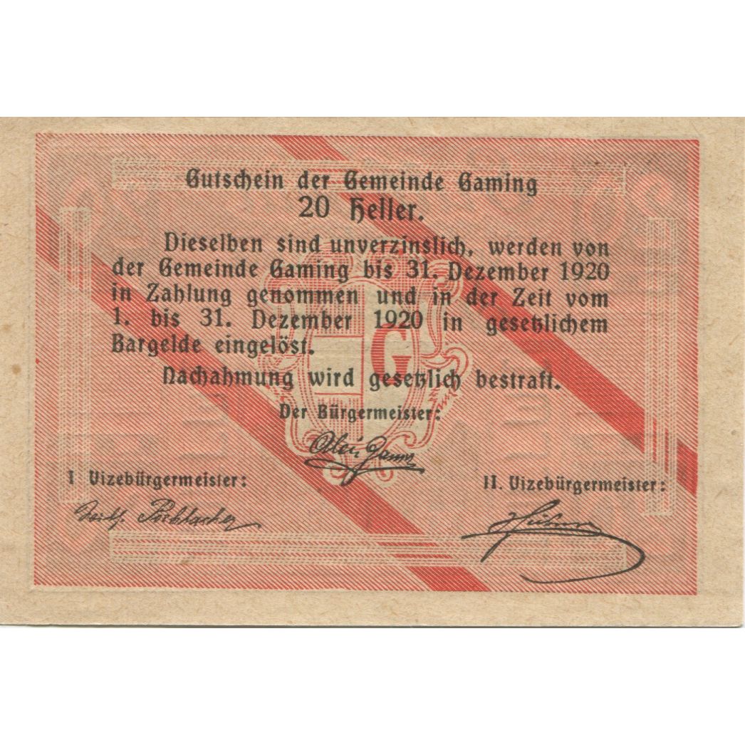 Banknote, Austria, Gaming, 20 Heller, château, 1920 UNC(63) Mehl:FS 220a