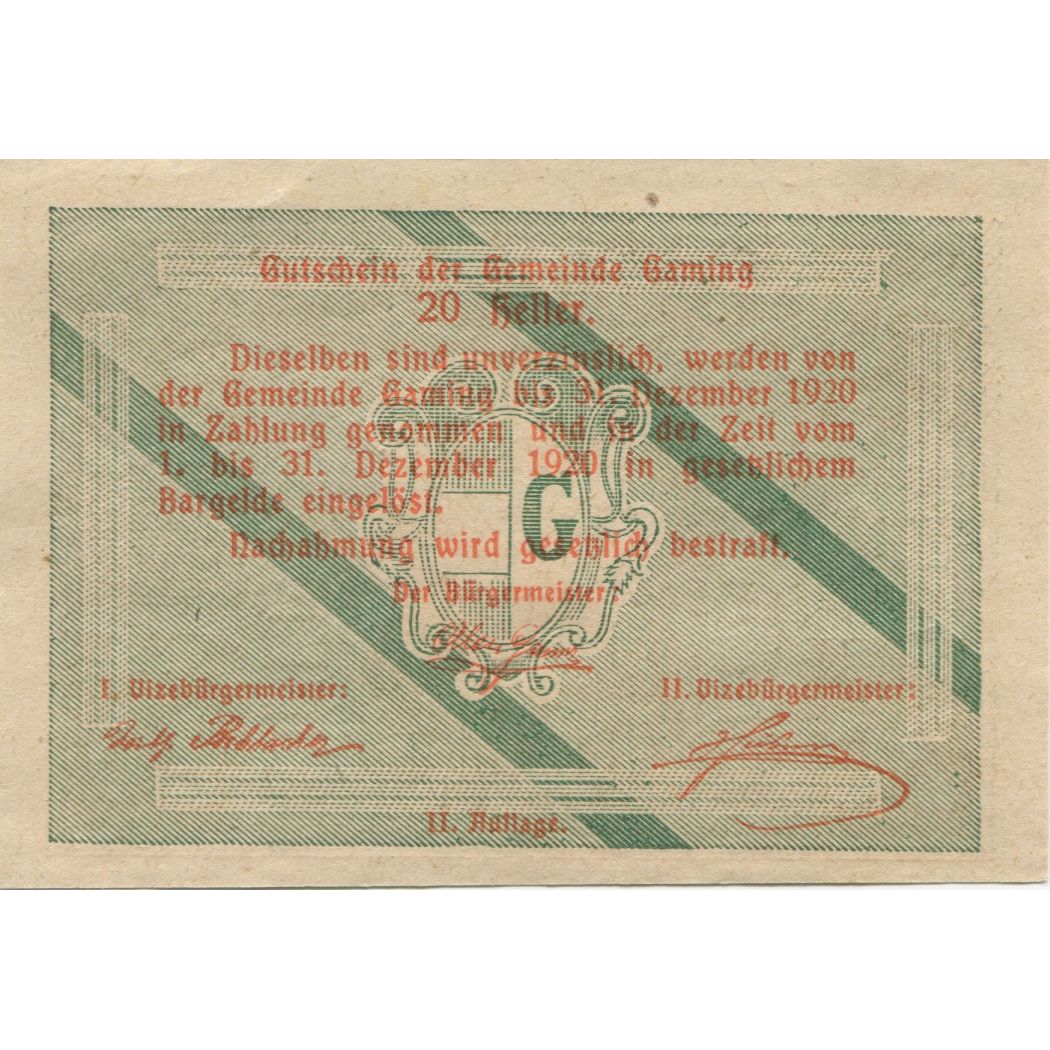 Banknote, Austria, Gaming, 20 Heller, chateau 1, 1920 UNC(63) Mehl:FS 220a