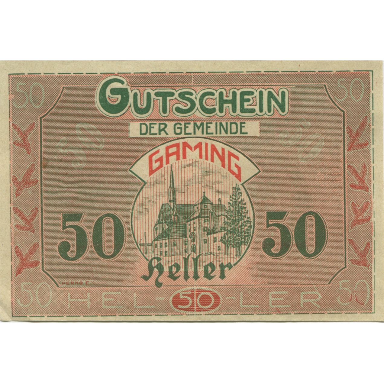 Banknote, Austria, Gaming, 50 Heller, Eglise 1920-12-31, UNC(63), Mehl:FS 220a