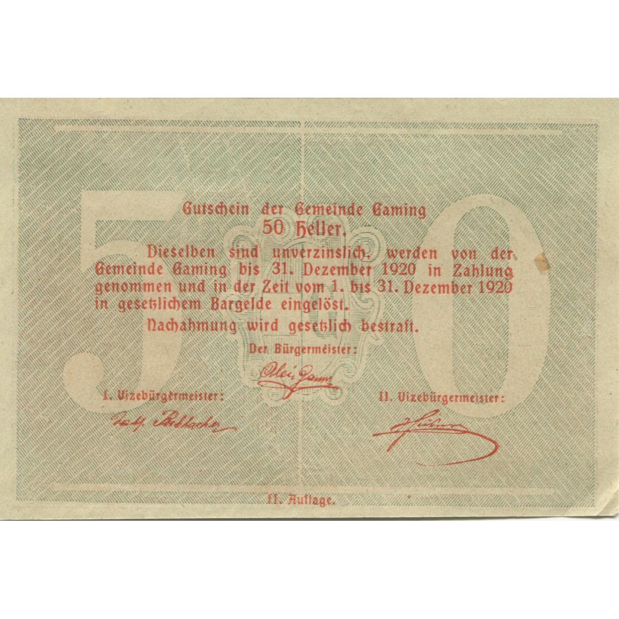 Banknote, Austria, Gaming, 50 Heller, Eglise 1920-12-31, UNC(63), Mehl:FS 220a