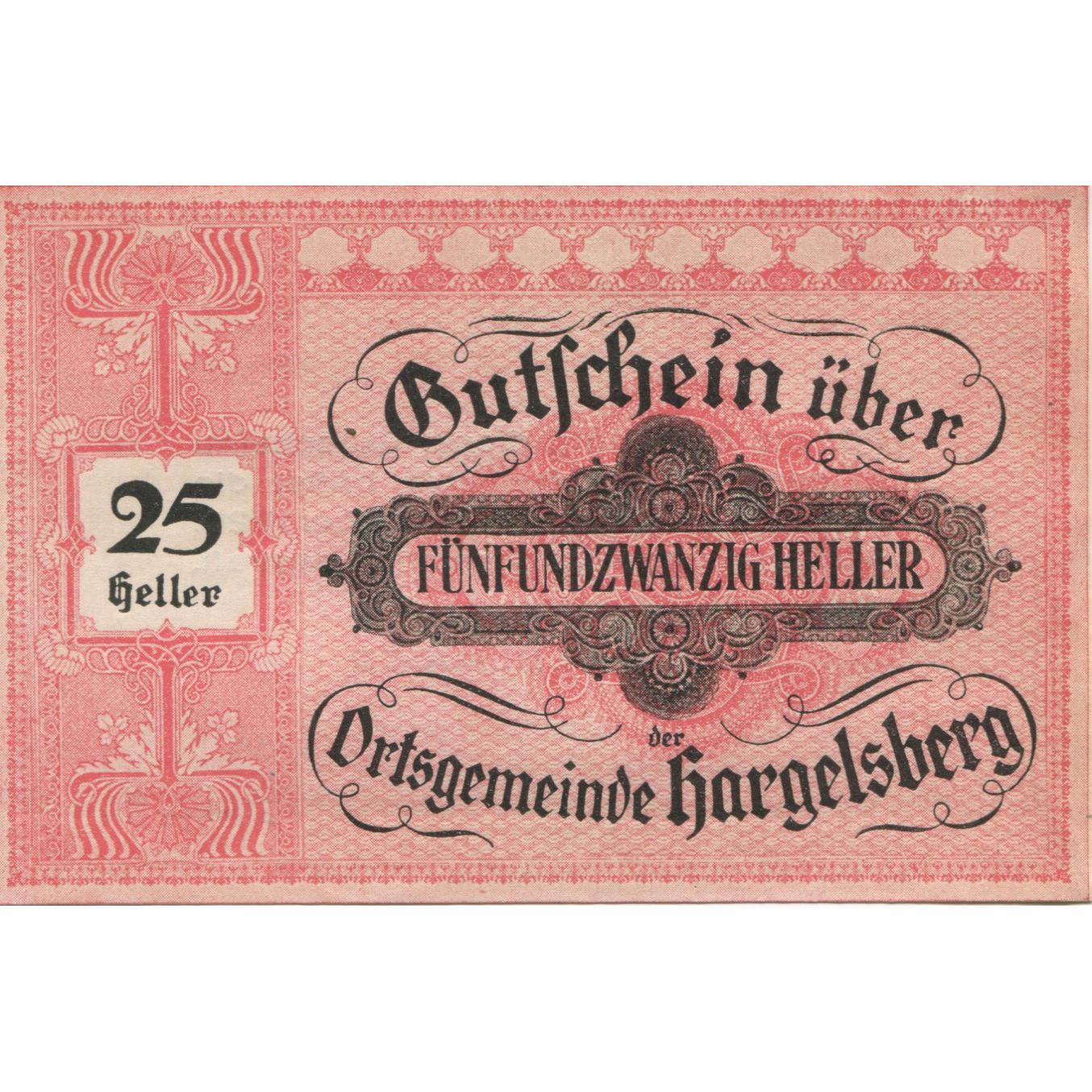 Banknote, Austria, Hargelsberg, 25 Heller personnage 1920 UNC(63) Mehl:FS 349IIa