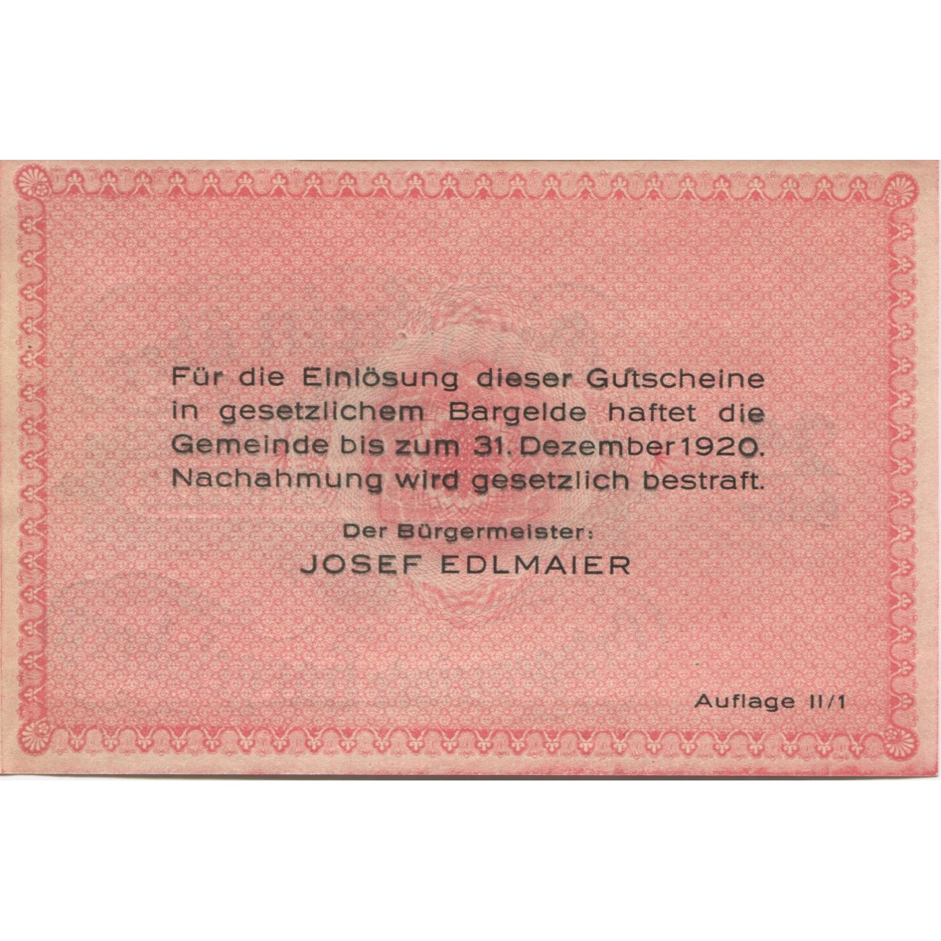 Banknote, Austria, Hargelsberg, 25 Heller personnage 1920 UNC(63) Mehl:FS 349IIa