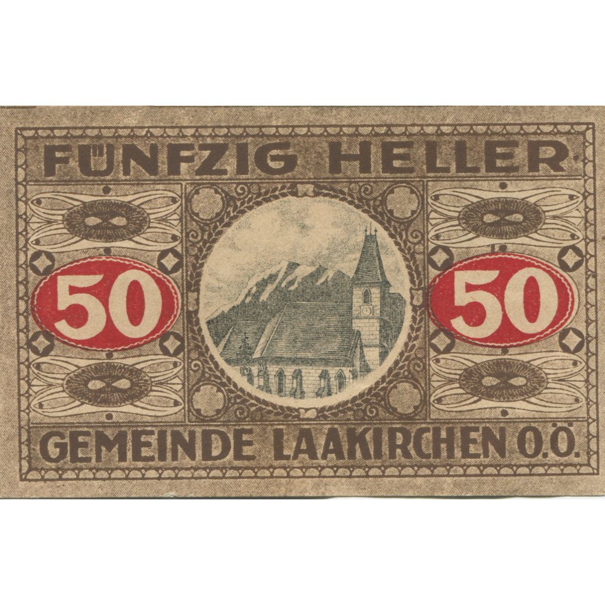 Banknote, Austria, Laakirchen, 50 Heller, portrait, 1920 UNC(63) Mehl:FS 494b