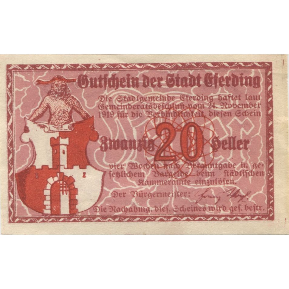 Banknote, Austria, Eferding, 20 Heller, village, 1920, UNC(63), Mehl:FS 152I