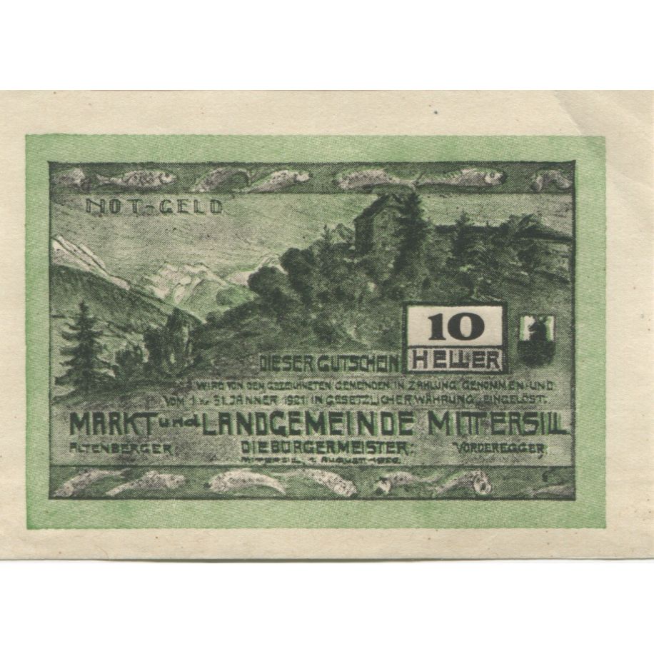 Banknote, Austria, Mittersill, 10 Heller, Forêt 1921-01-31, UNC(63) Mehl:FS 622a