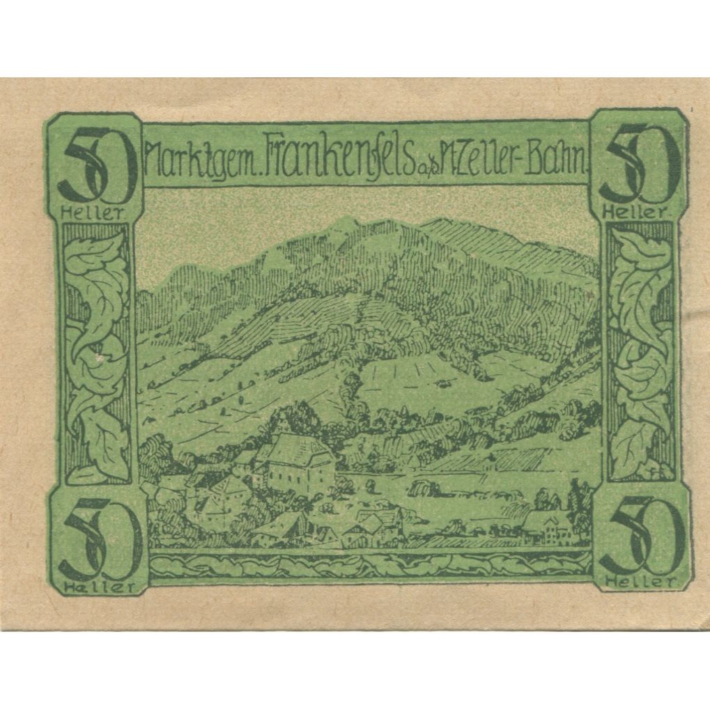 Banknote, Austria, Frankenfels, 50 Heller, montagne, 1920 UNC(63) Mehl:FS 208a