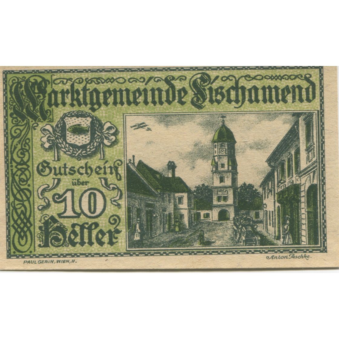 Banknote, Austria, Fischamend, 10 Heller, place, 1920, UNC(63) Mehl:FS 202