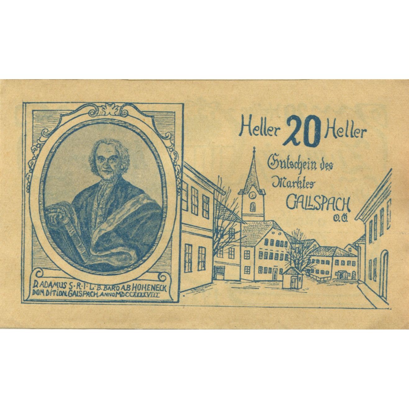 Banknote, Austria, Gallspach, 20 Heller, portrait, 1920, UNC(63), Mehl:FS 219a