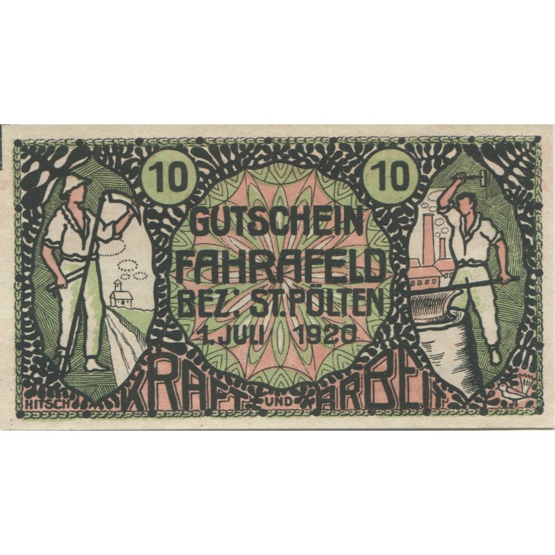 Banknote, Austria, Fahrafeld, 10 Heller, Usine, 1920 UNC(63) Mehl:FS 193
