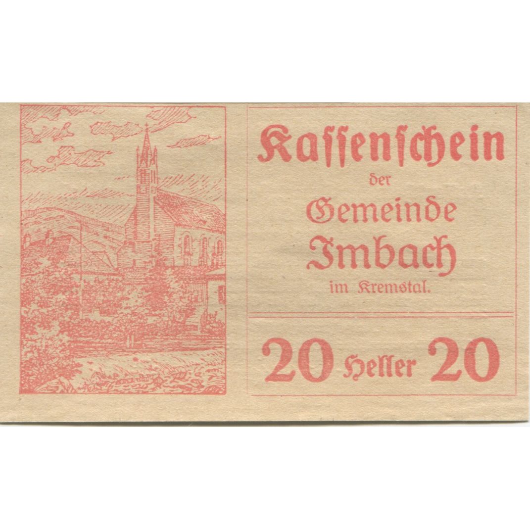 Banknote, Austria, Imbach, 20 Heller, Eglise 1920-11-30, UNC(63), Mehl:FS 404II