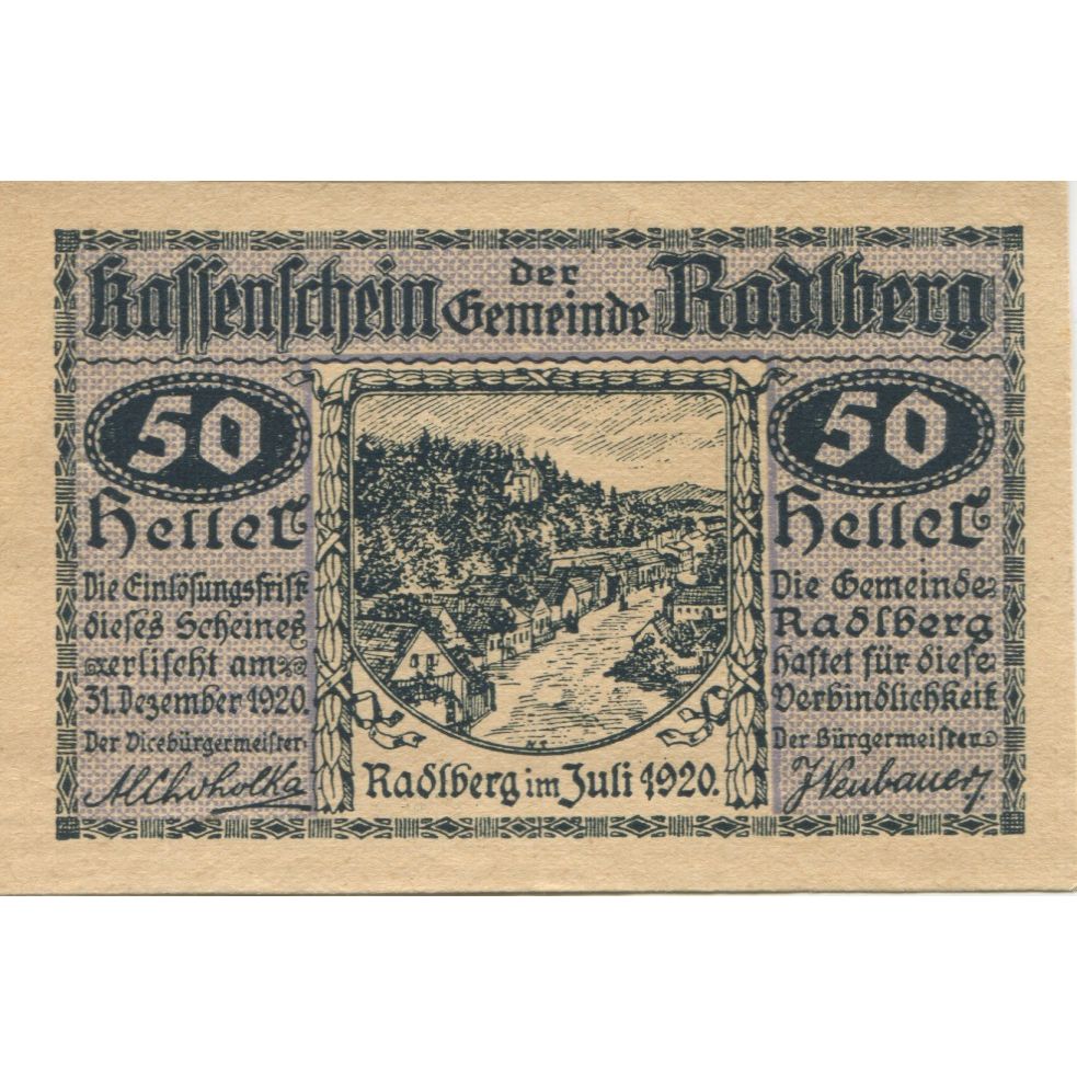 Geldschein, Österreich, Radlberg, 50 Heller, paysage 1920-12-31 UNZ- Mehl:FS 933