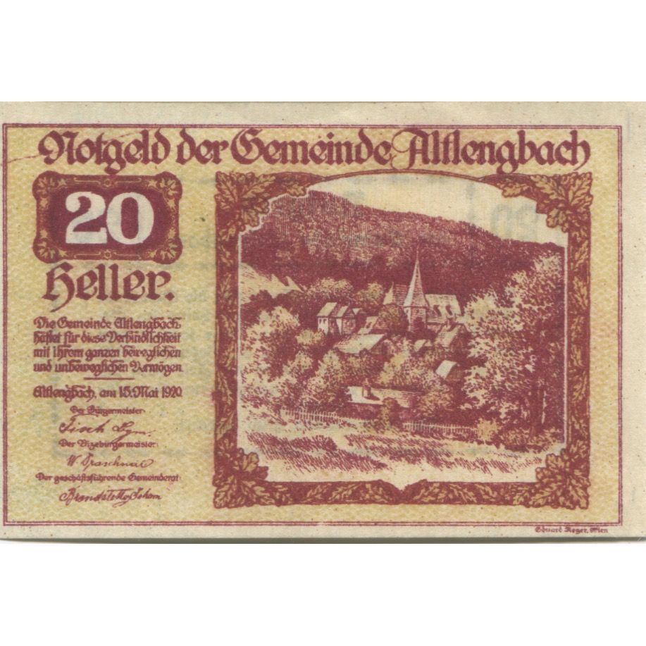Banknote, Austria, Altlengbach, 20 Heller, village, 1920 UNC(63) Mehl:FS 33c