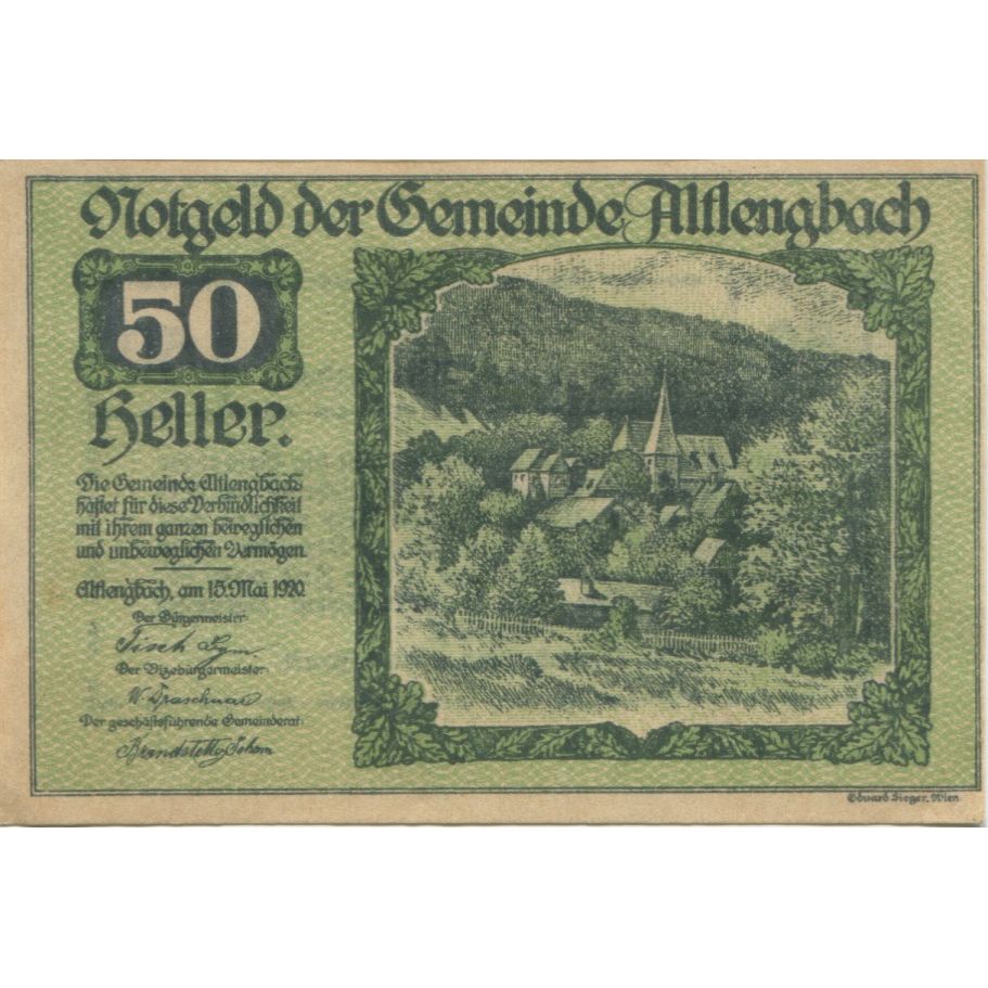 Banknote, Austria, Altlengbach, 50 Heller, paysage, 1920 UNC(63) Mehl:FS 33a