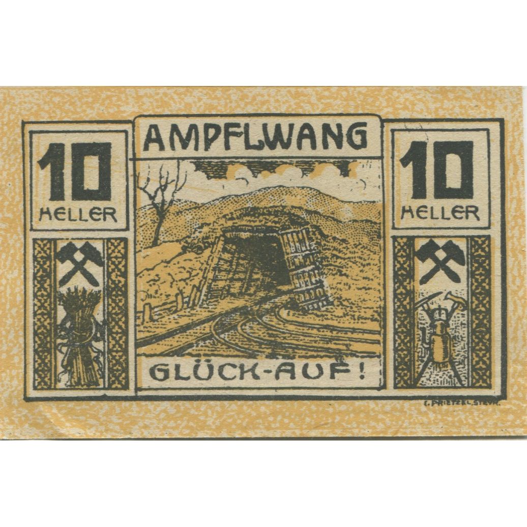 Banknote, Austria, Ampflwang, 10 Heller, Mine, 1920 UNC(60-62) Mehl:FS 36a