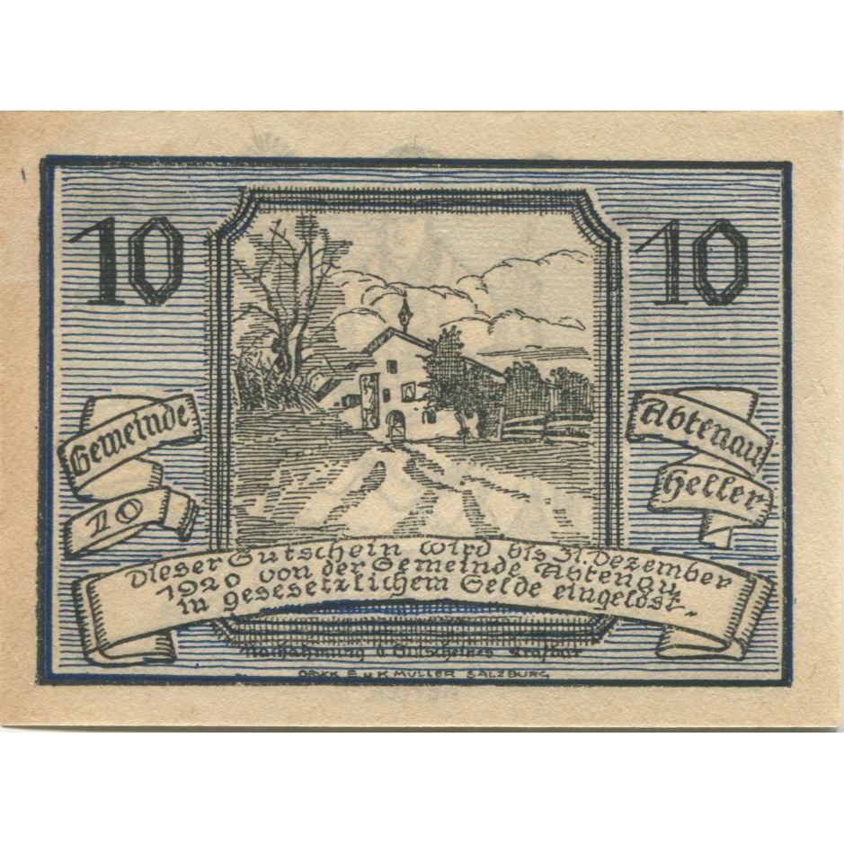 Banknote, Austria, Abtenau, 10 Heller, personnage, 1920, UNC(63) Mehl:FS 3a