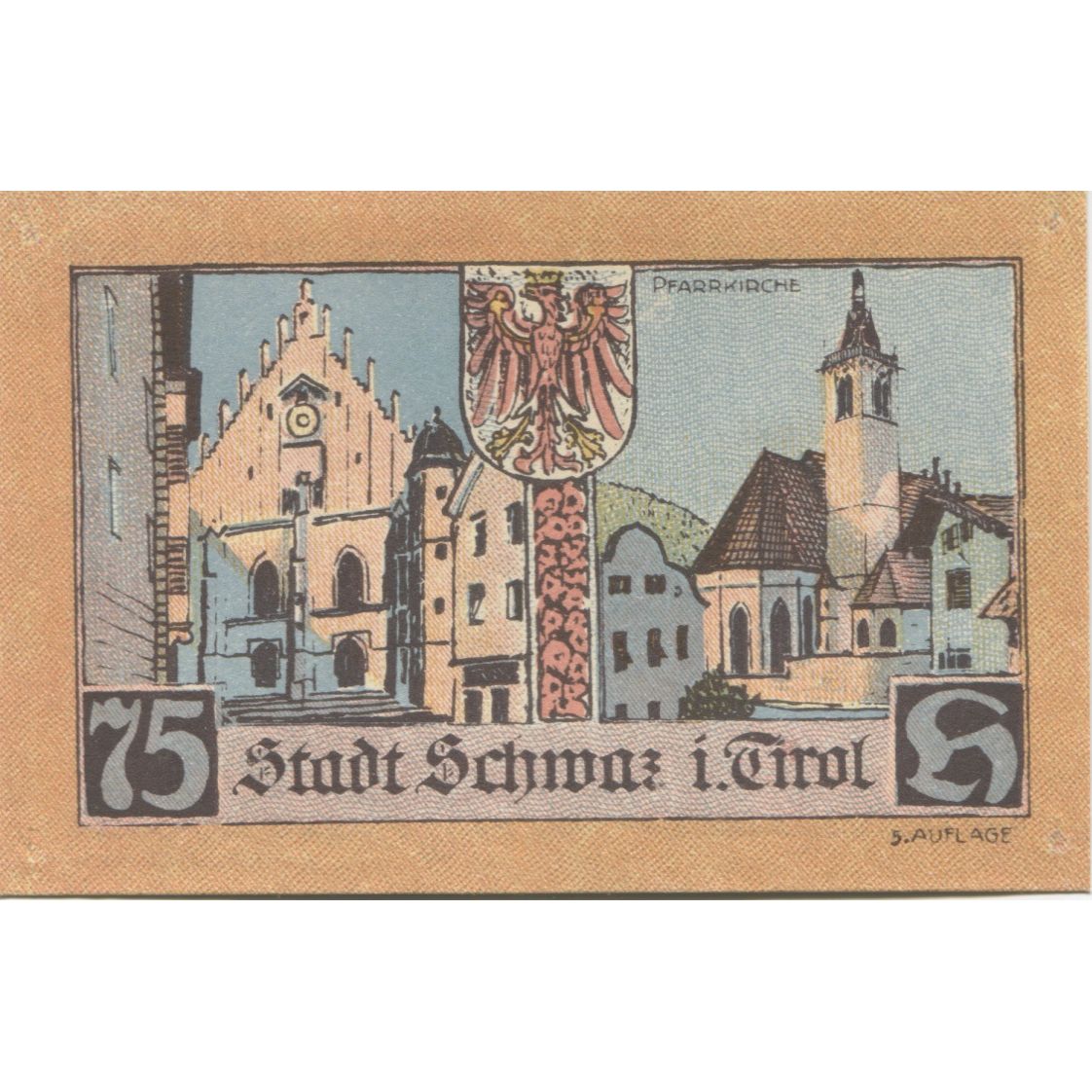Banknote, Austria, Schwaz, 75 Heller, chevalier, 1920 UNC(63) Mehl:FS 983a