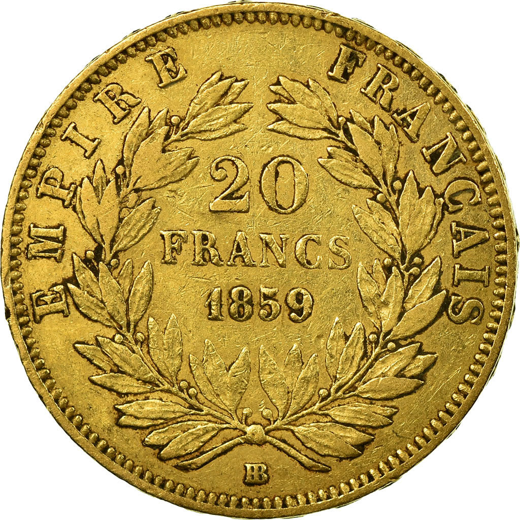 Monnaie, France, Napoleon III, Napoléon III, 20 Francs, 1859, Strasbourg, TTB