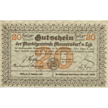 Banknote, Austria, Mannersdorf, 20 Heller, ruine, 1920 UNC(63) Mehl:FS 577a