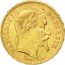 FRANCE, Napoléon III, 20 Francs, 1865, Strasbourg, KM #801.2, AU(50-53), Gold, G