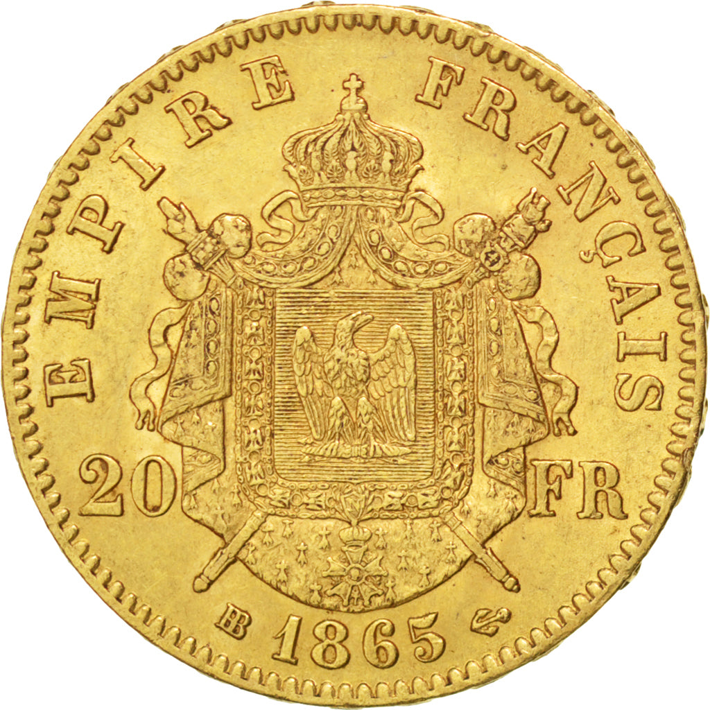 Francia, Napoleon III, Napoléon III, 20 Francs, 1865, Strasbourg, BB+, Oro,...