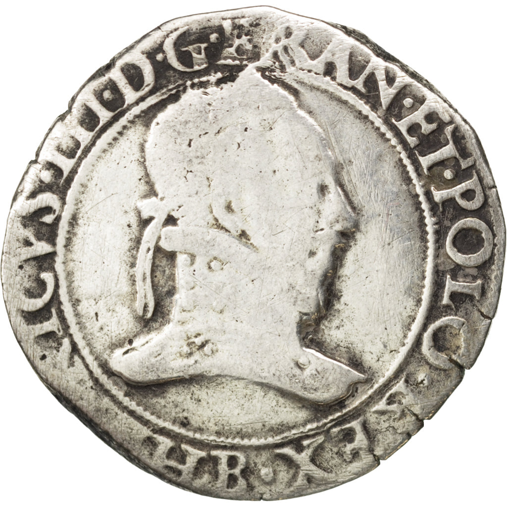 FRANCE, Franc au Col Plat, 1578, Rouen, VF(20-25), Silver, Sombart #4714, 13.70
