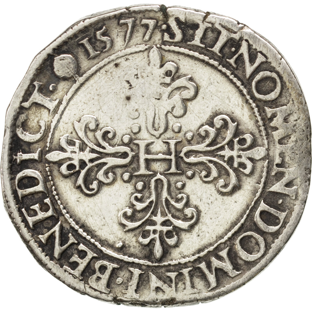 FRANCE, Franc au Col Plat, 1578, Rouen, VF(20-25), Silver, Sombart #4714, 13.70