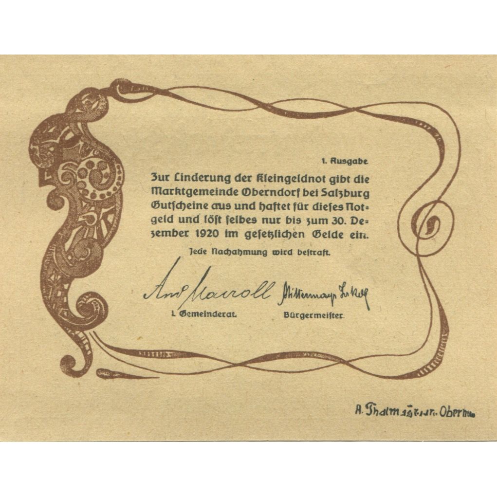 Banknote, Austria, Oberndorf, 50 Heller, Eglise, 1920, UNC(63) Mehl:FS 690a