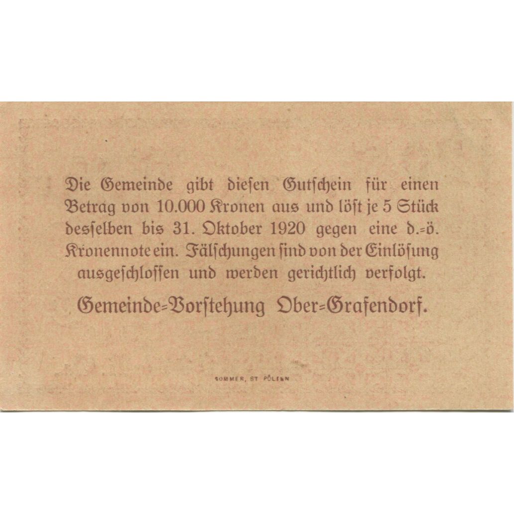 Banknote, Austria, Grafendorf, 20 Heller, village, 1920 UNC(63) Mehl:FS 682a