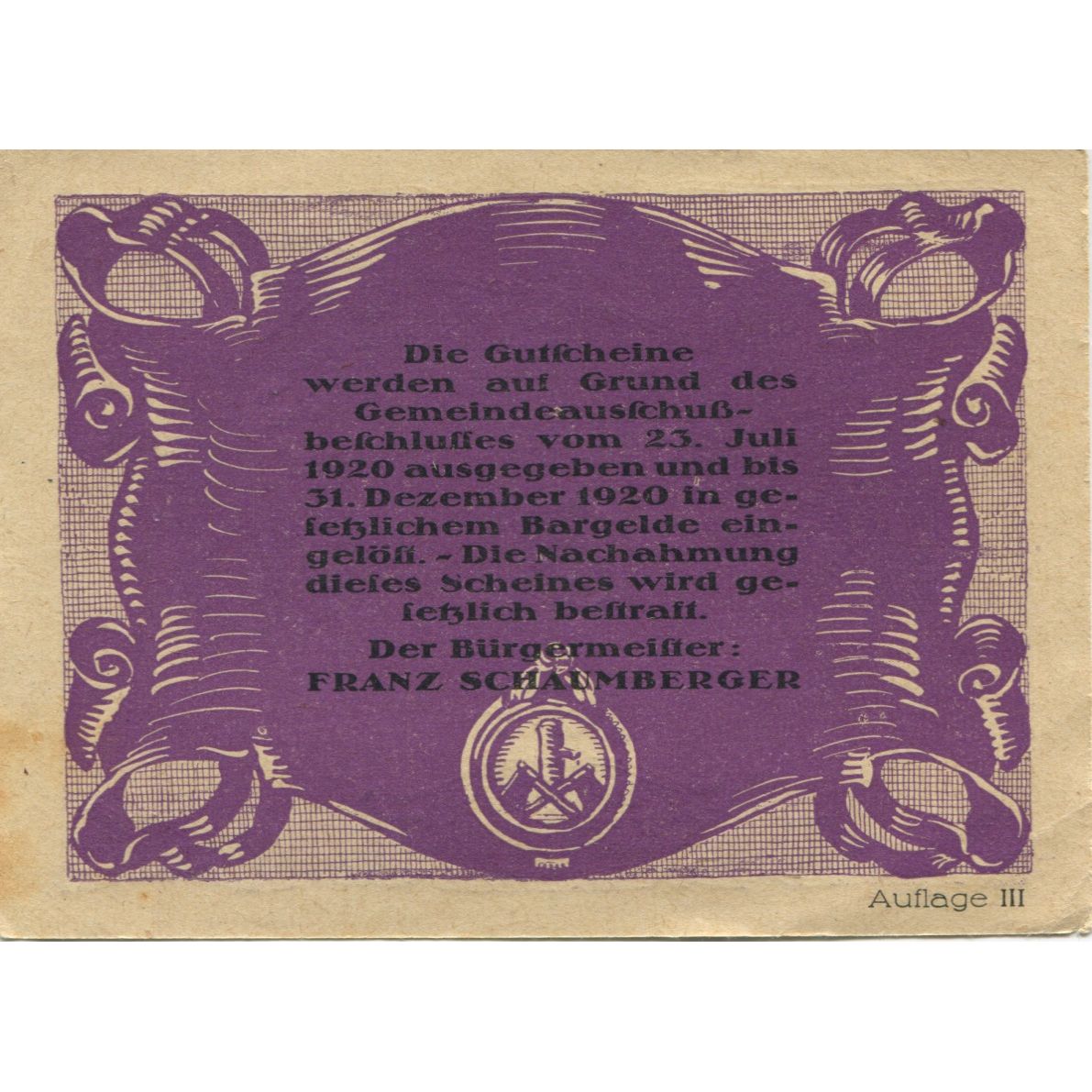 Banknote, Austria, Brunn, 30 Heller, parchemin, 1920 AU(55-58) Mehl:FS 323IIc