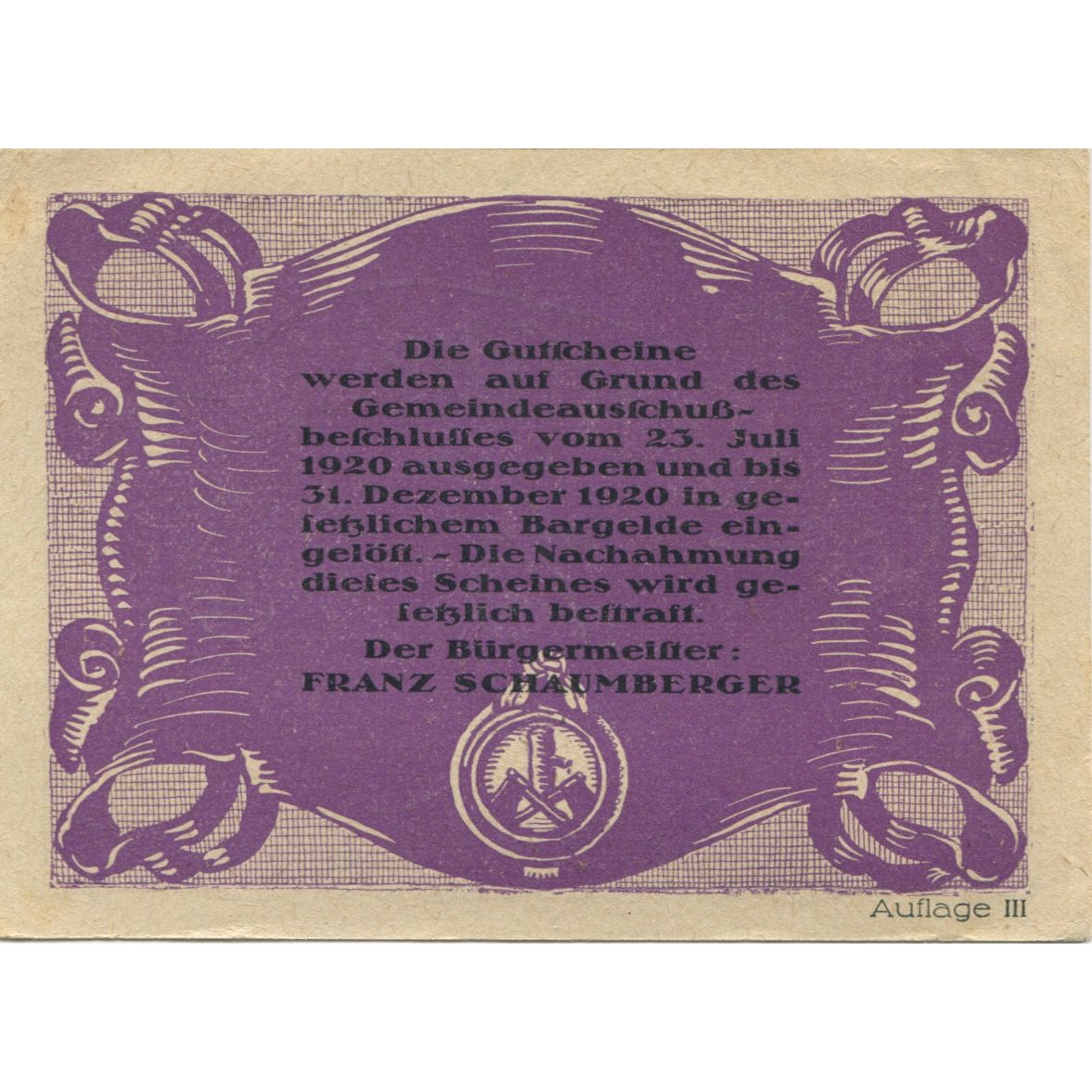 Banknote, Austria, Brunn, 75 Heller, Blason 1920-12-31, AU(55-58) Mehl:FS 323IIc