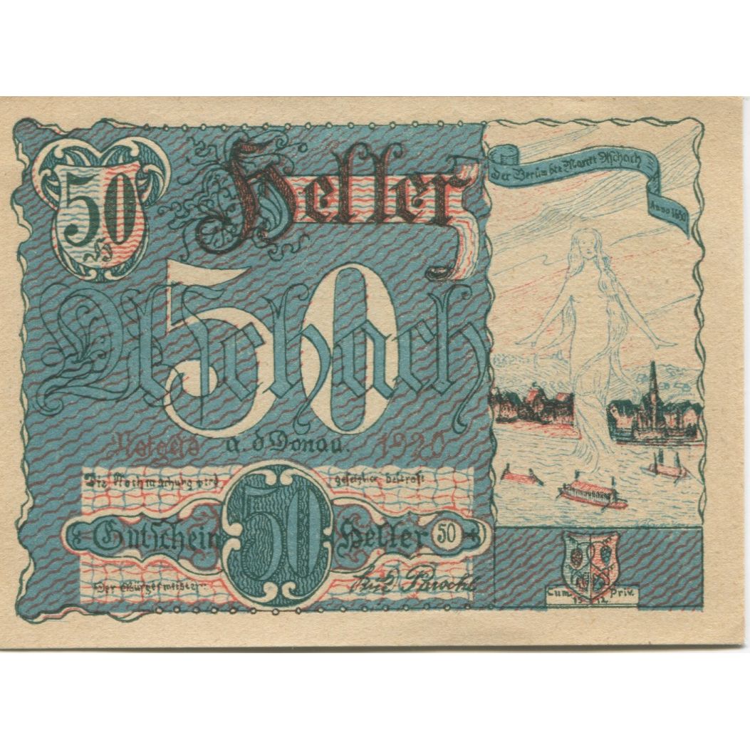 Banknote, Austria, Aschach, 50 Heller, fleuve, 1920, UNC(63), Mehl:FS 53IIb20