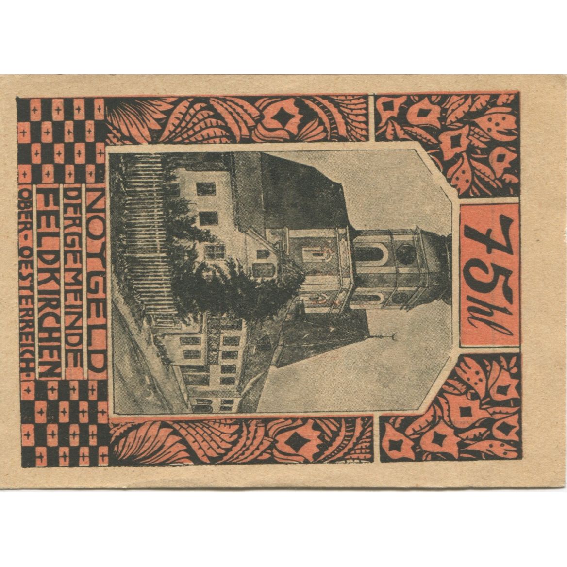 Banknote, Austria, Feldkirchen, 75 Heller, Eglise, 1921 UNC(63) Mehl:FS 196a