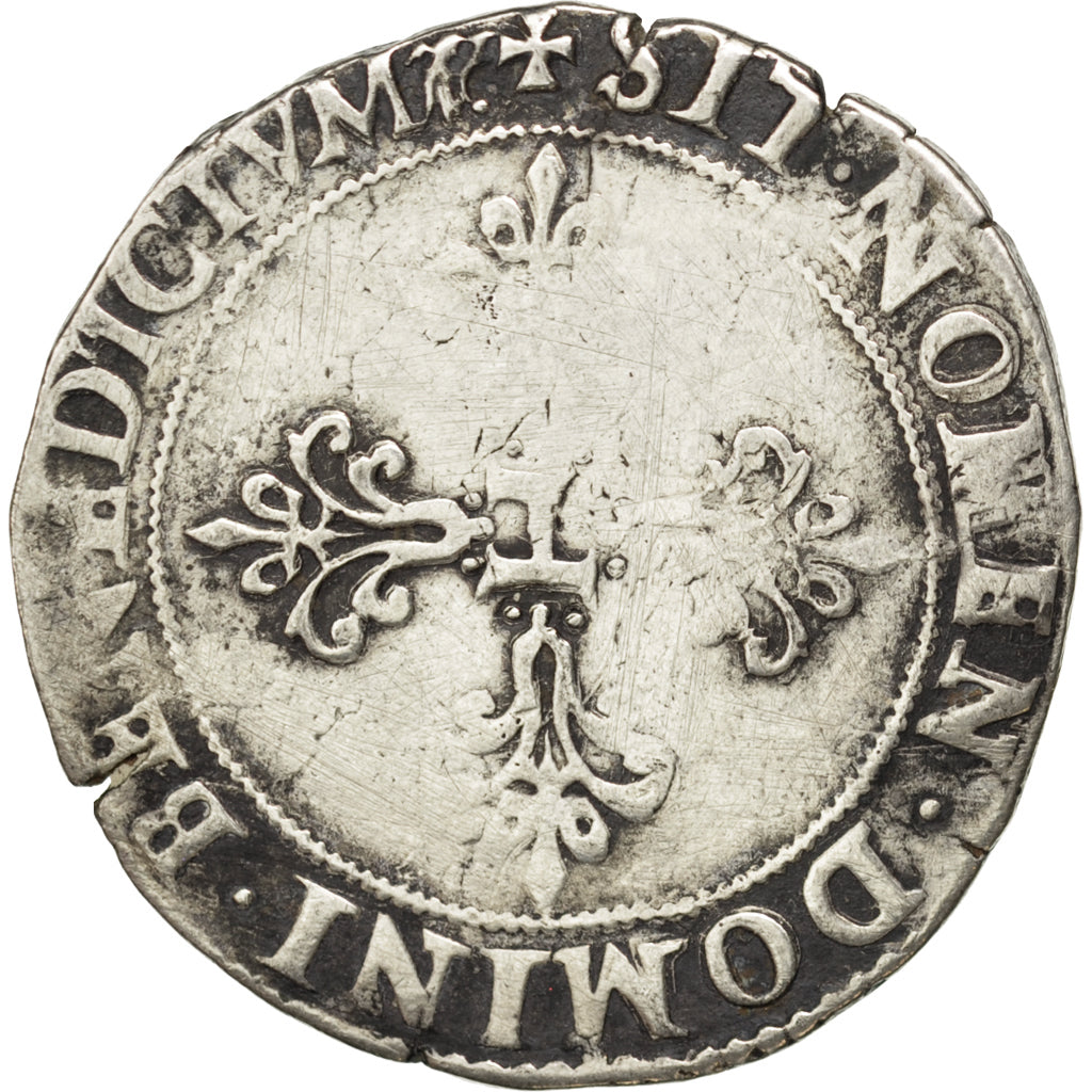 FRANCE, Franc au Col Plat, 1576, Angers, VF(20-25), Silver, Sombart #4714, 13.69