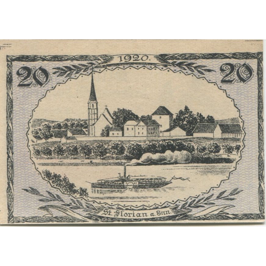 Banknote, Austria, St Florian, 20 Heller, personnage, 1920 UNC(63) Mehl:FS 881a