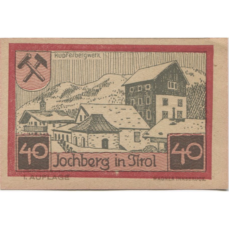 Banknote, Austria, Jochberg, 40 Heller, Eglise 1921-01-31, UNC(63) Mehl:FS 419a