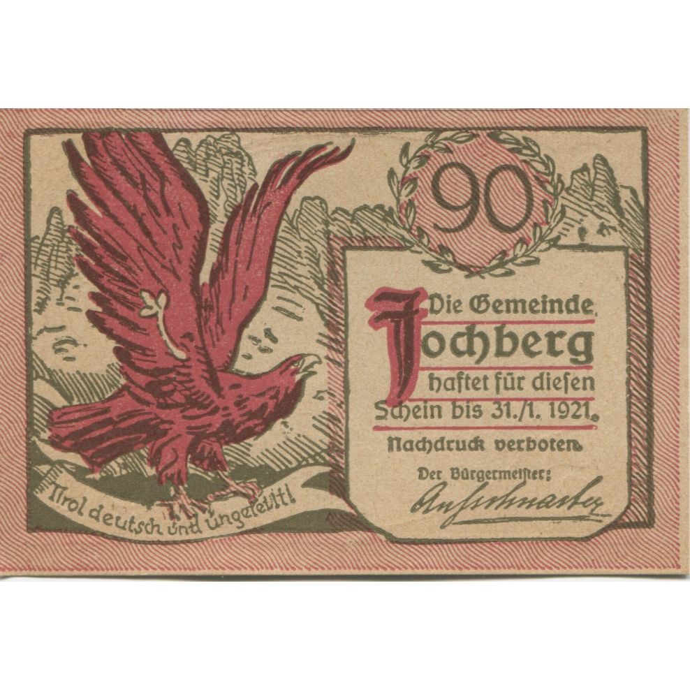 Banknote, Austria, Jochberg, 90 Heller, aigle 1921-01-31, UNC(63) Mehl:FS 419a