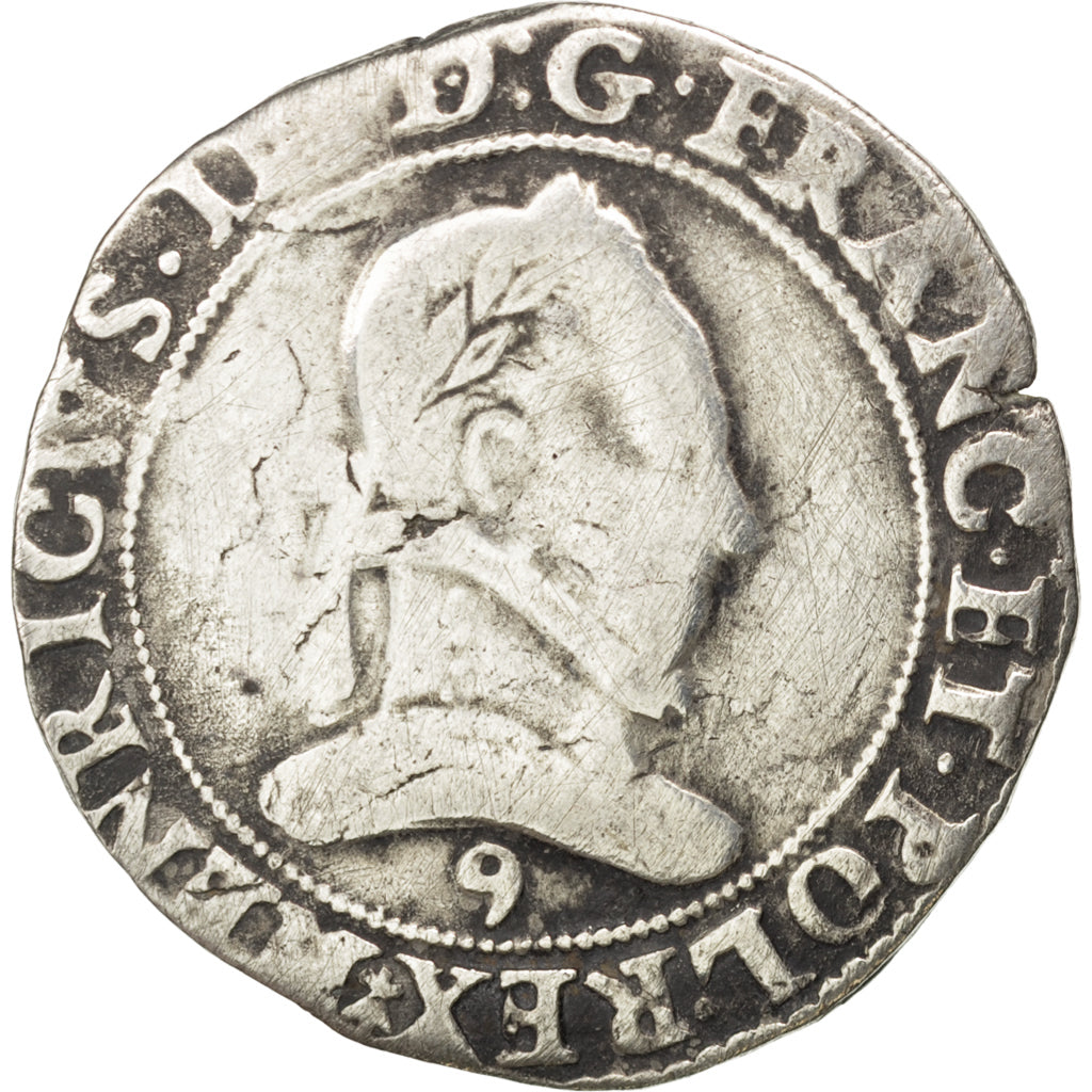 FRANCE, Franc au Col Plat, 1576, Rennes, VF(20-25), Silver, Sombart #4714, 13.64