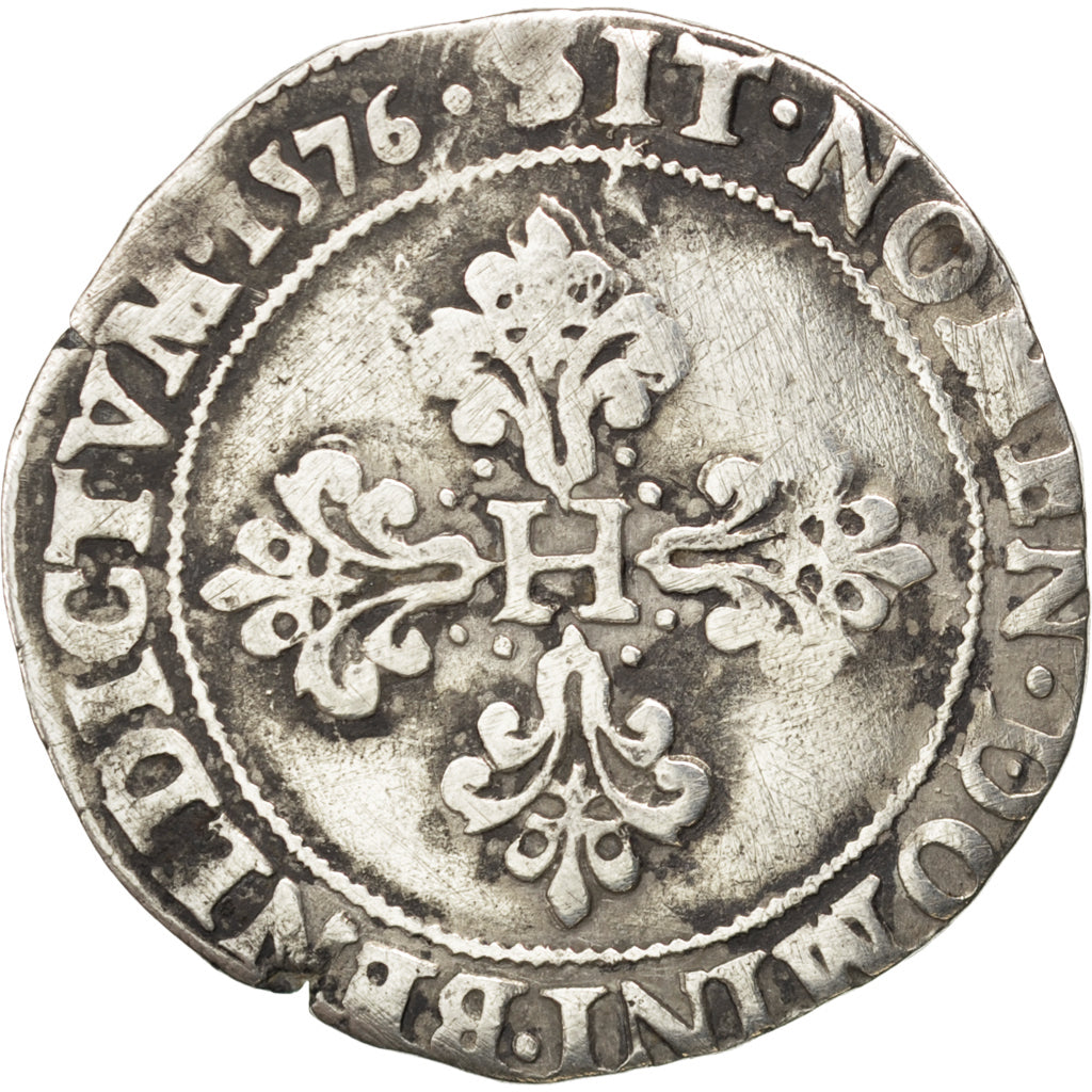 FRANCE, Franc au Col Plat, 1576, Rennes, VF(20-25), Silver, Sombart #4714, 13.64