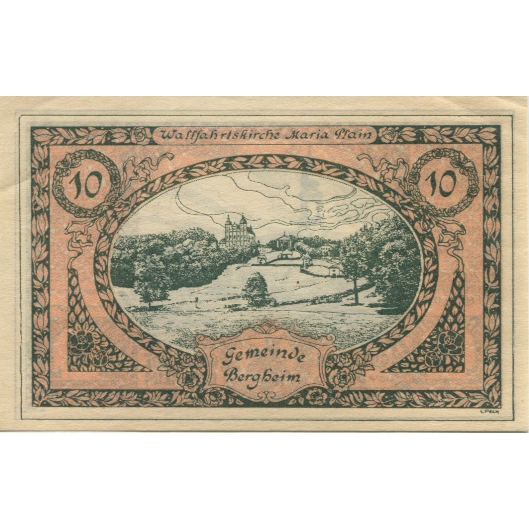 Banknote, Austria, Bergheim, 10 Heller, Eglise, 1920 UNC(63) Mehl:FS 82Ia