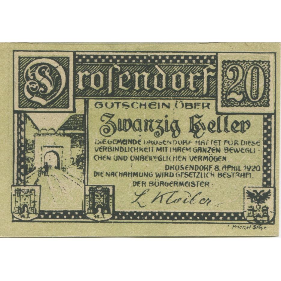 Banknote, Austria, Drosendorf, 20 Heller, porte, 1920, UNC(63), Mehl:FS 134a