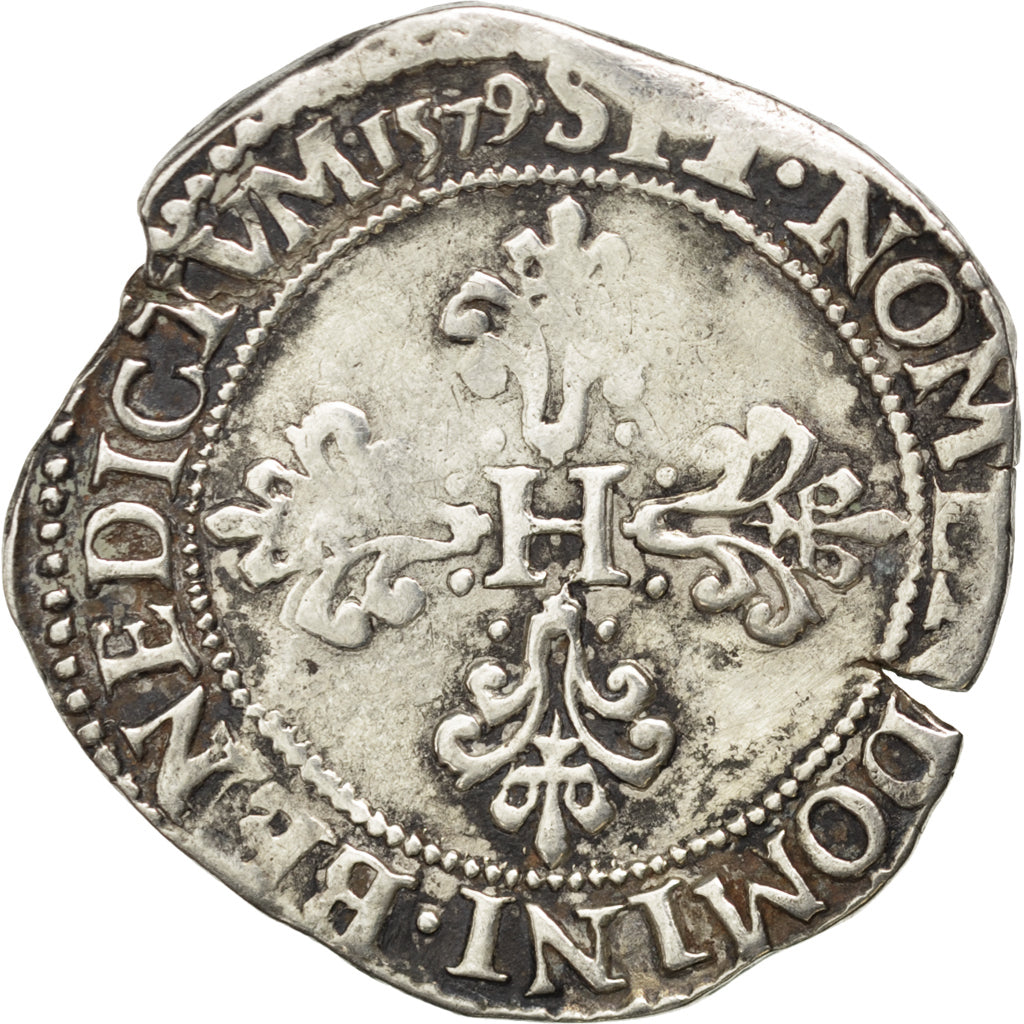 FRANCE, Franc au Col Plat, 1579, Amiens, VF(30-35), Silver, Sombart #4714, 13.71