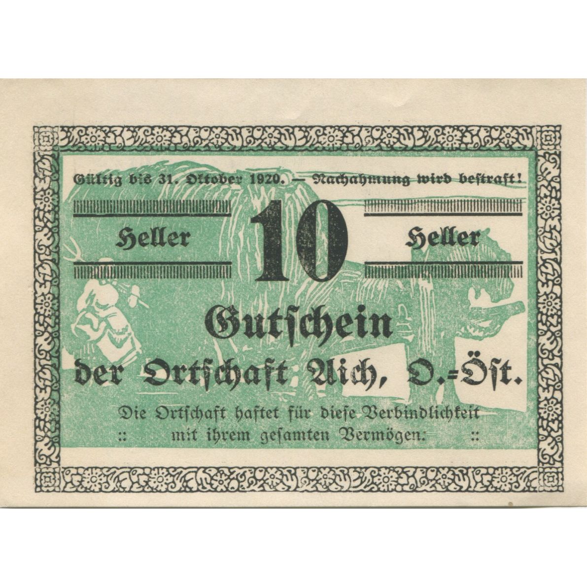 Banknote, Austria, Aich, 10 Heller, champs 1920-12-31, UNC(63), Mehl:FS 10b