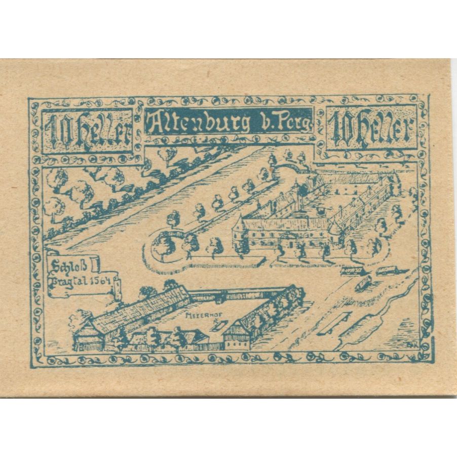 Geldschein, Österreich, Altenburg, 10 Heller, château, 1921 UNZ- Mehl:FS 26a