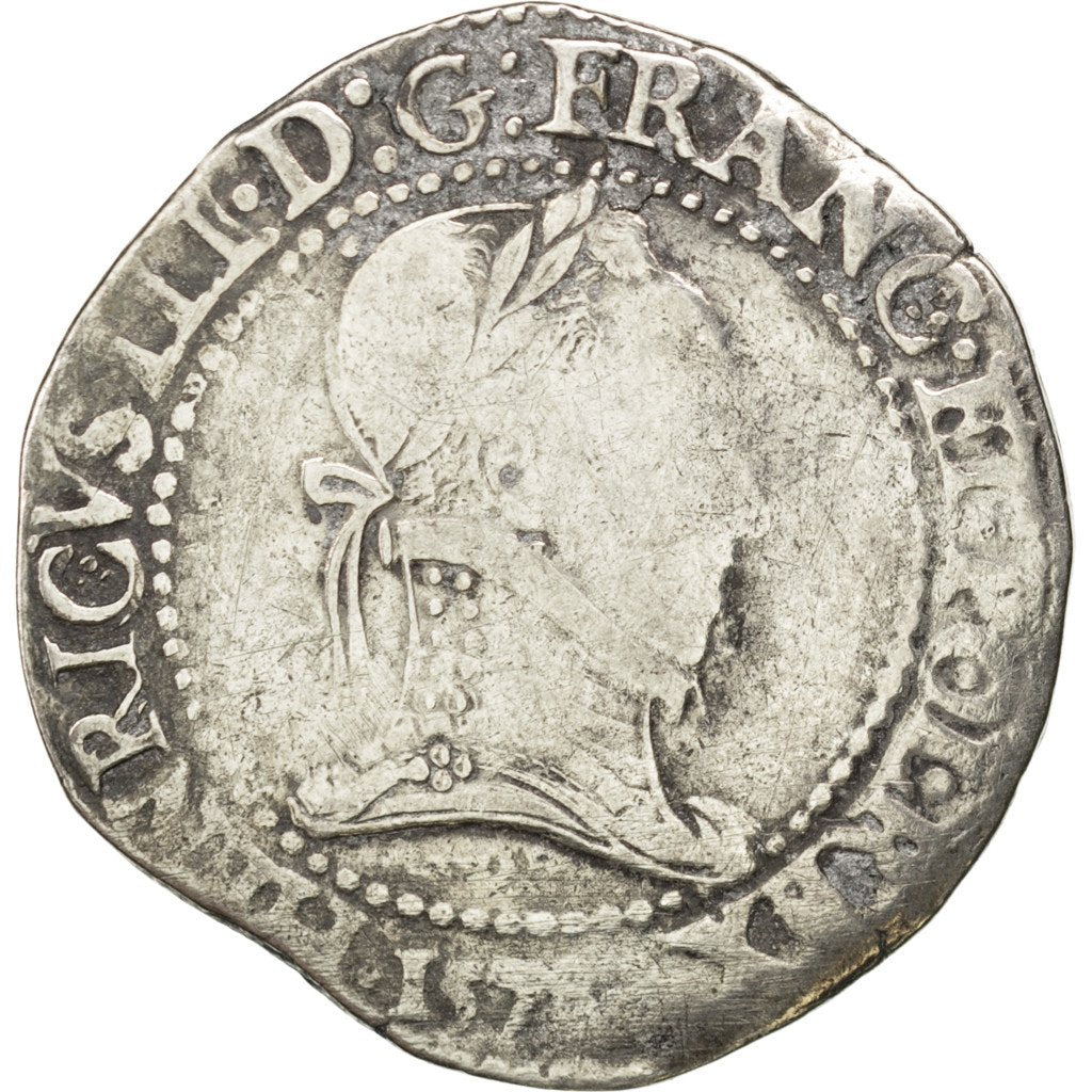 FRANCE, Franc au Col Plat, 1578, Lyons, F(12-15), Silver, Sombart #4714, 13.87