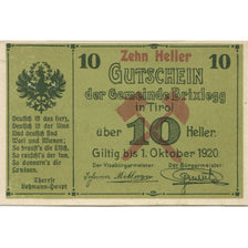 Banknote, Austria, Brixlegg, 10 Heller, montagne, 1920 UNC(63) Mehl:FS 104a