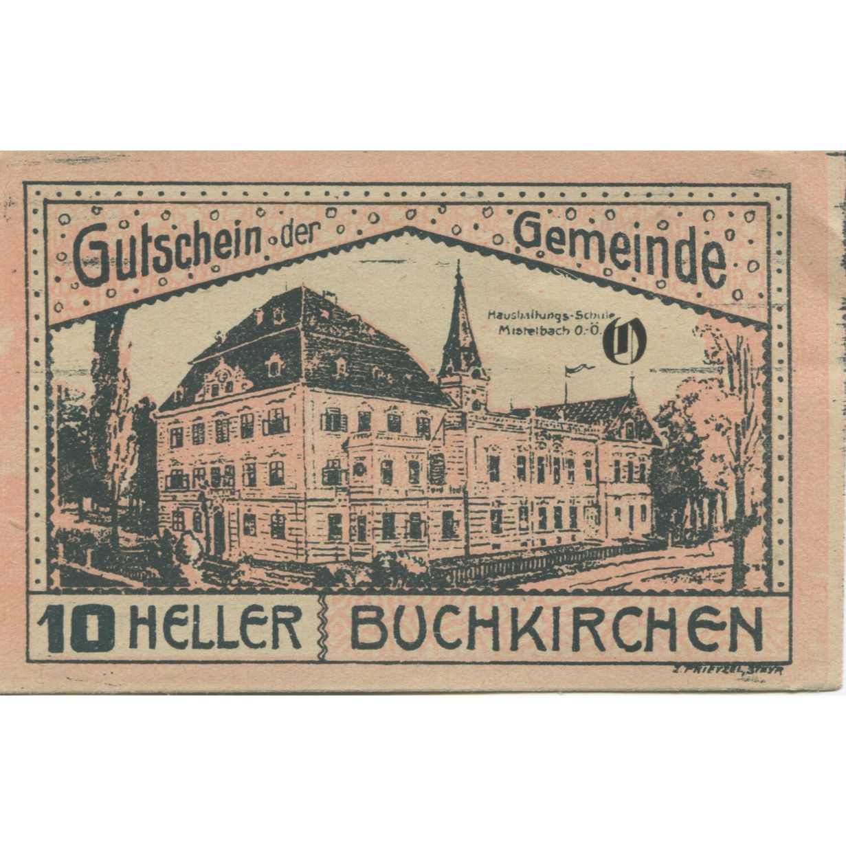 Banknote, Austria, Buchkirchen, 10 Heller, champs, 1920 UNC(63) Mehl:FS 114a