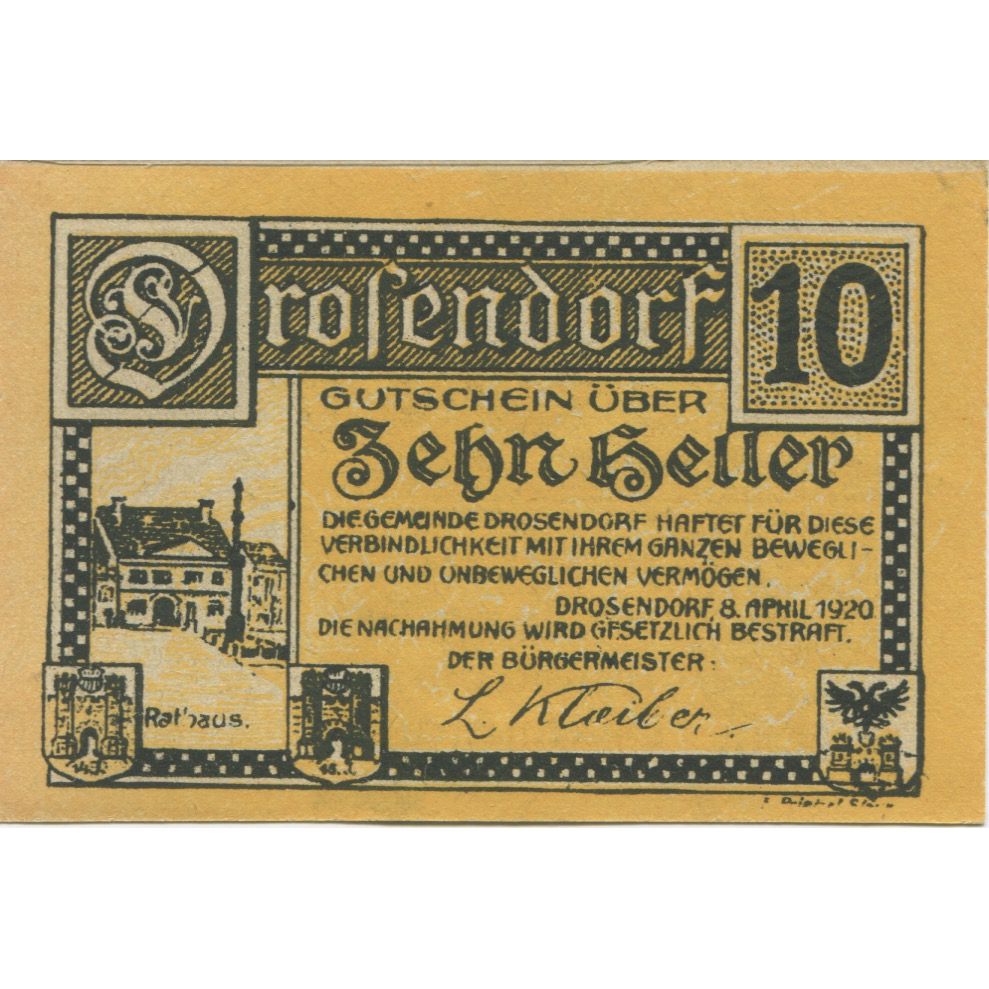 Banknote, Austria, Drosendorf, 10 Heller, mairie, 1920, UNC(63), Mehl:FS 134a